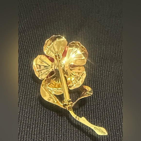 Red Rose Cerrito brooch  Gold  plated vintage floral - Picture 3 of 4